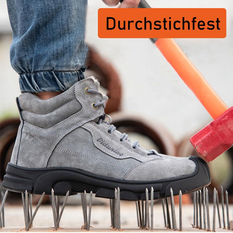Men's gray lined safety shoes viewed from above