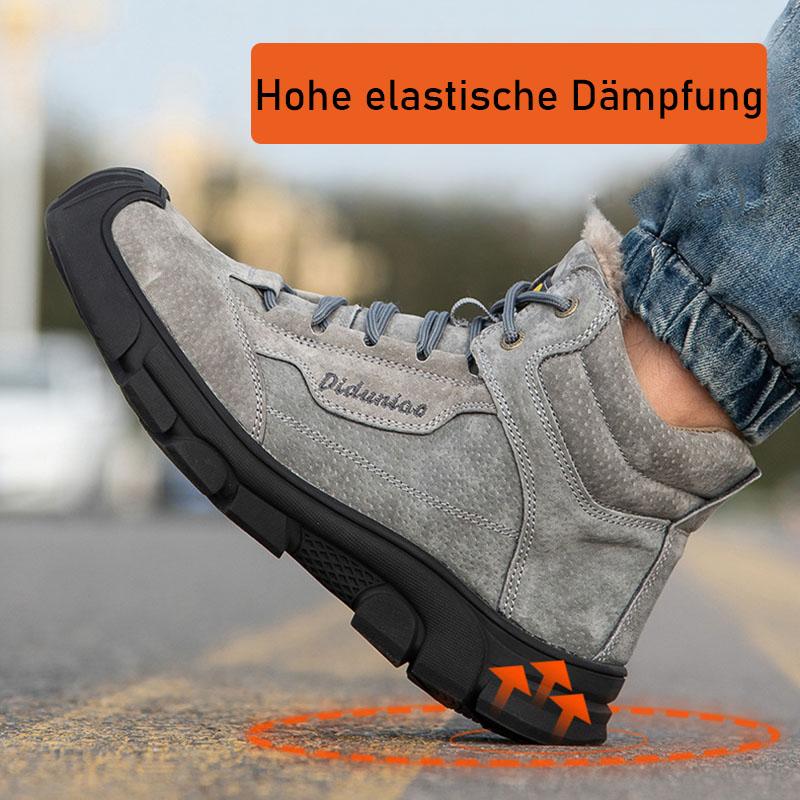 Side profile of a gray safety shoe for workplace protection