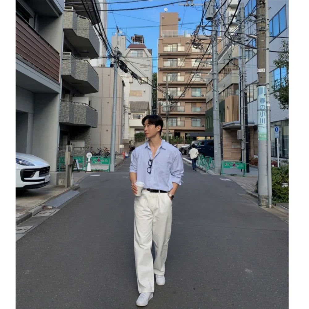 Men's Oversized Striped Long Sleeve Shirt