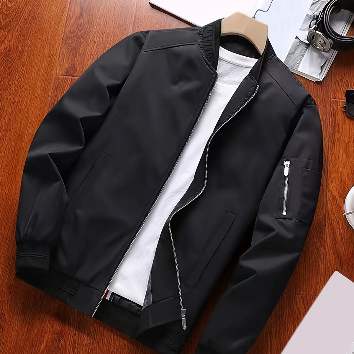 Classic bomber jacket displayed from the front for an everyday styling view.