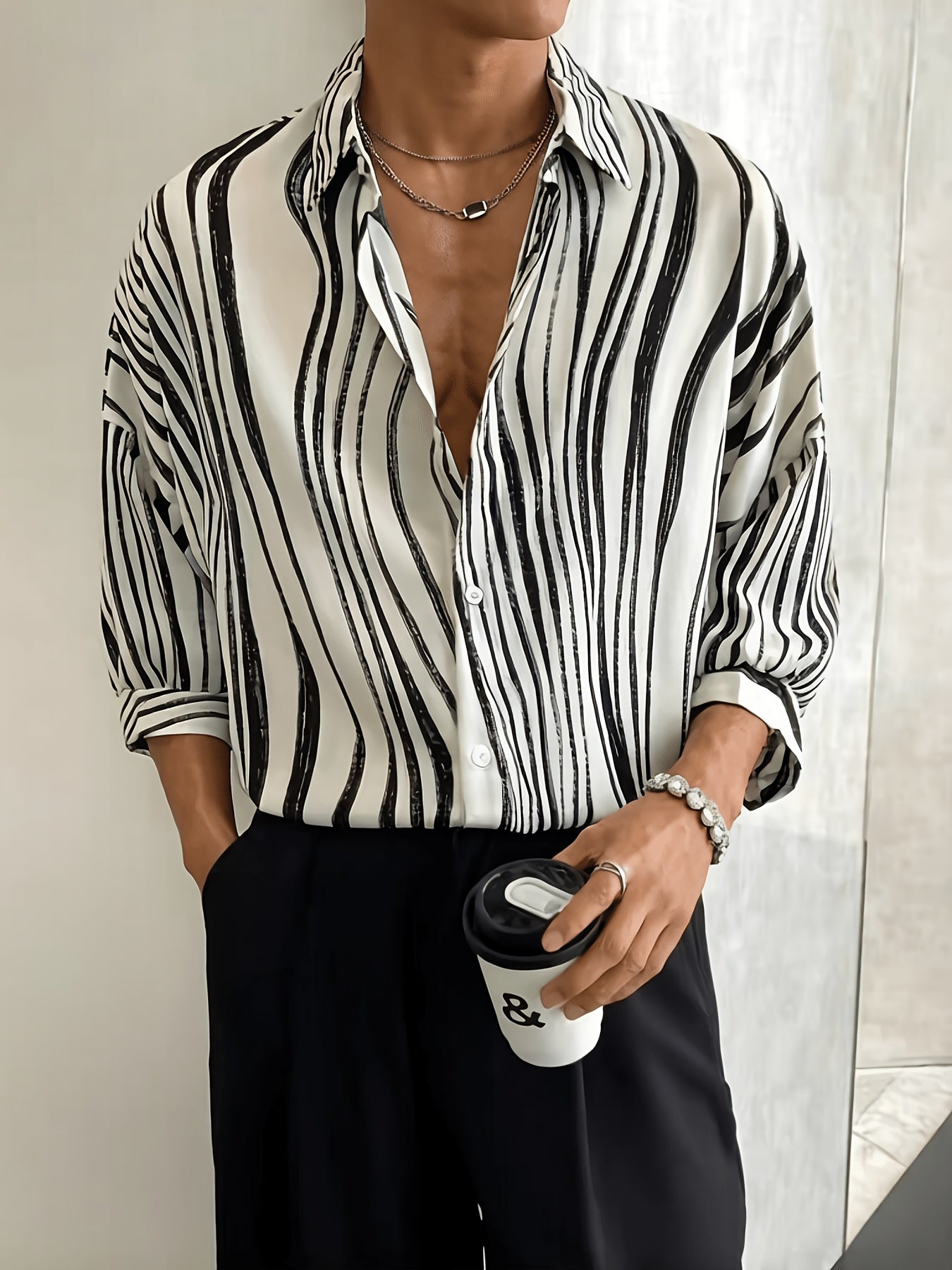 Men’s resort shirt collar and upper button-front detail