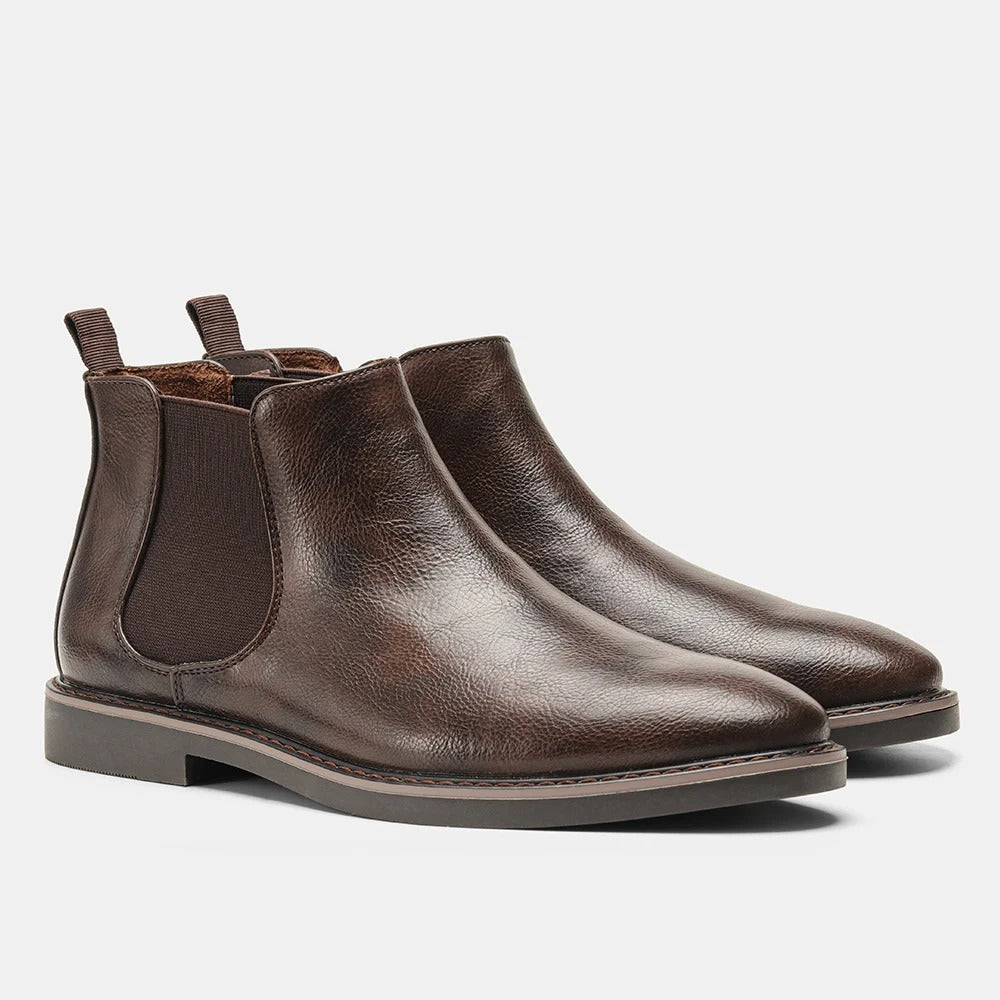 Men's Leather Look Elegant Chelsea Boots Brown