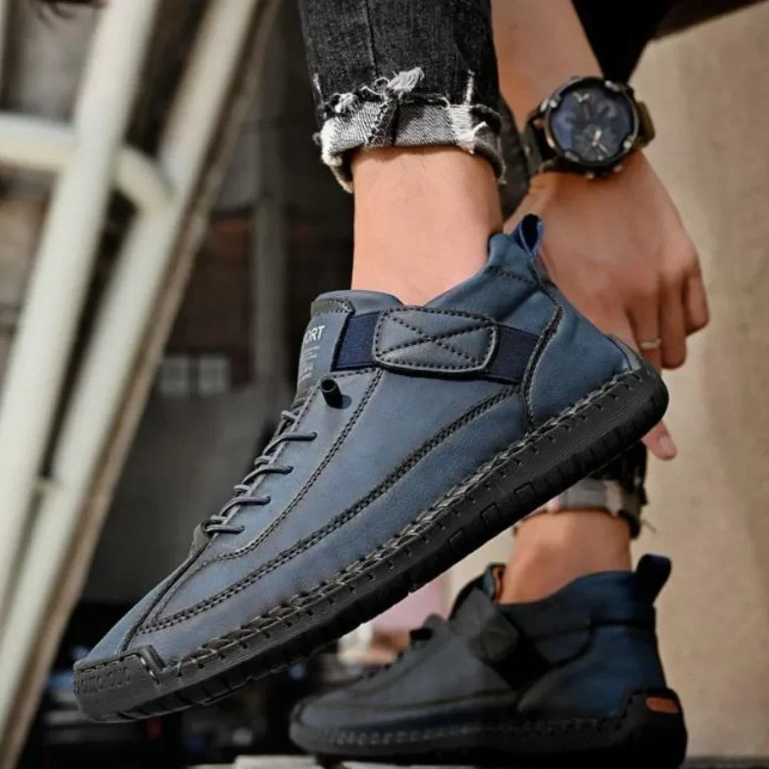 Men's casual sneaker shown with its textured sole