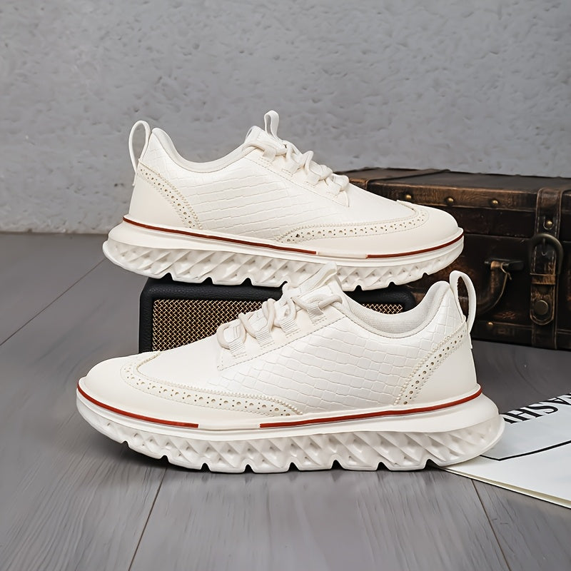 Pair of men's brogue sneakers shown from a front three-quarter angle