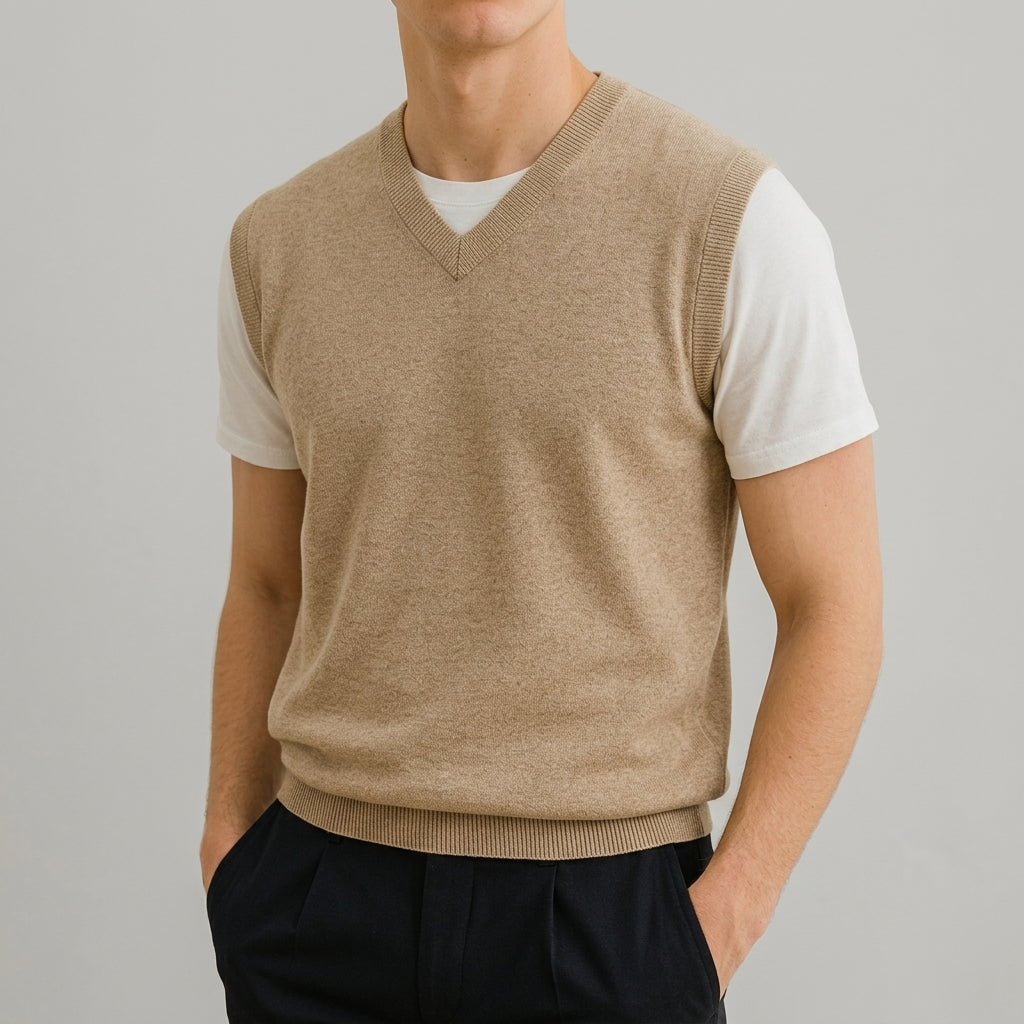 V-neck knit sweater vest in a classic sleeveless design