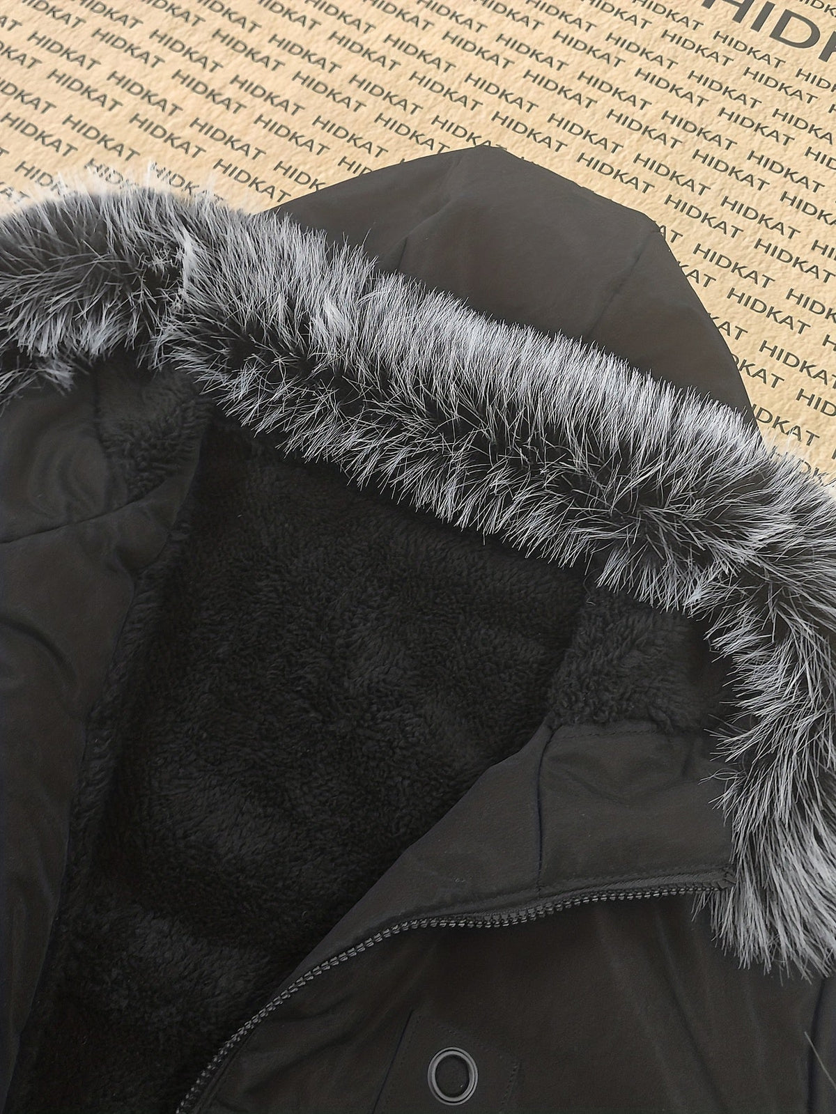 Back view of a warm men's hooded parka