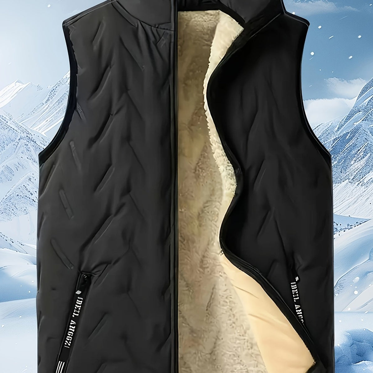 Men's quilted vest with a stand collar shown from the front