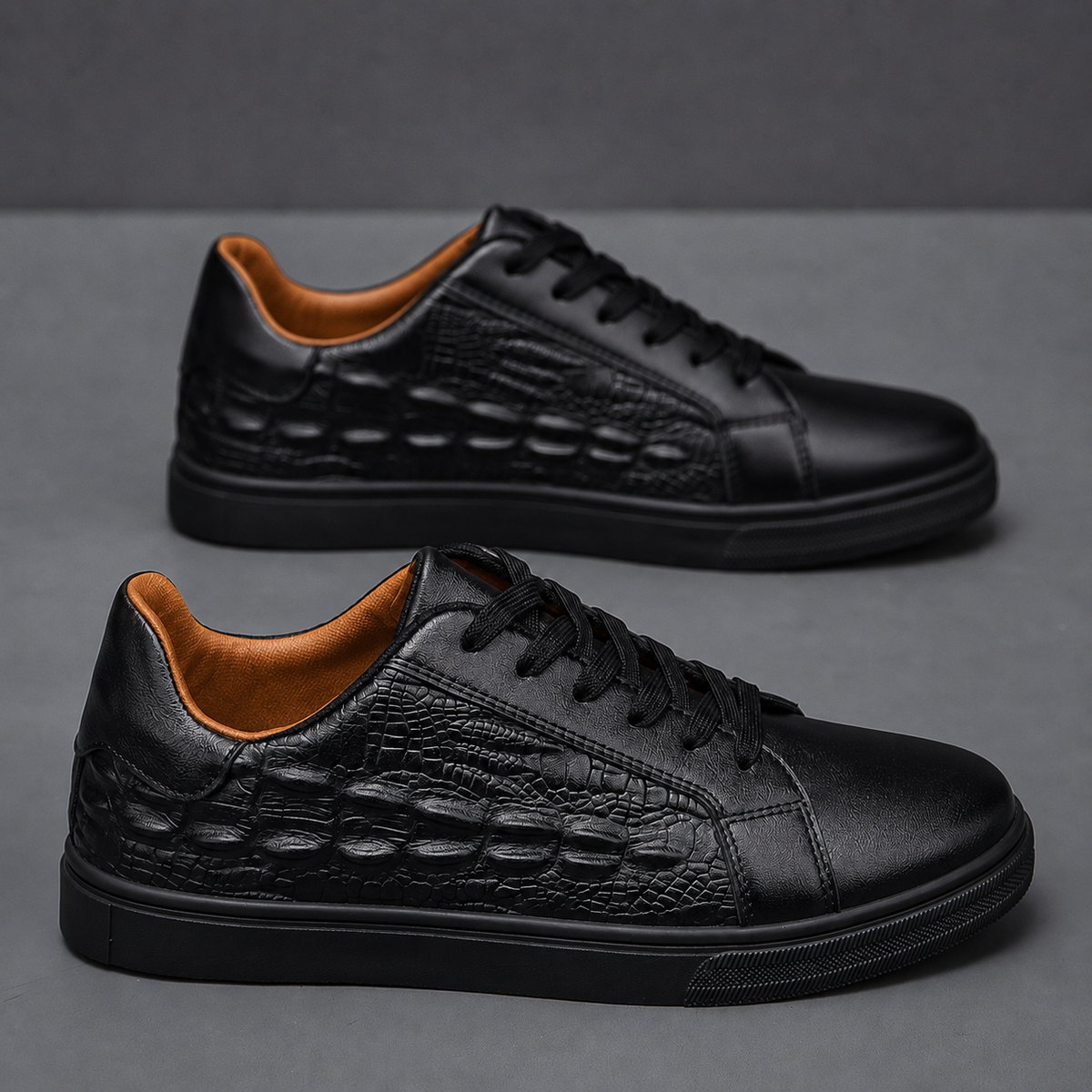 Top view of crocodile texture leather sneakers
