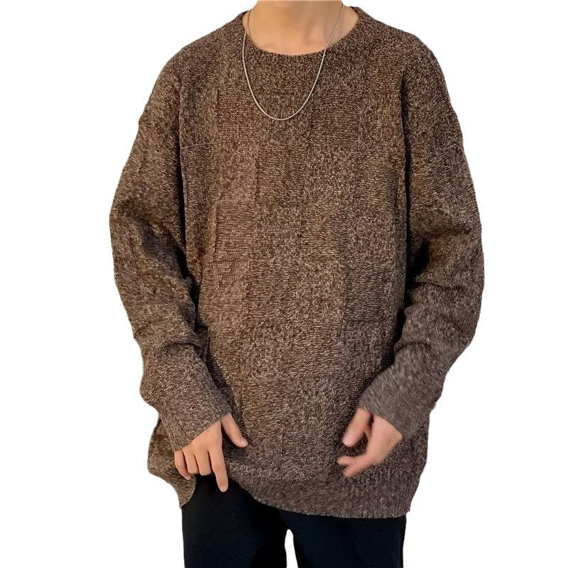 Back view of the men's long sleeve diamond pattern sweater