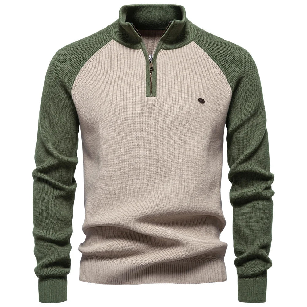 Men's Cotton Mock Neck Pullover Sweater Quarter Zip