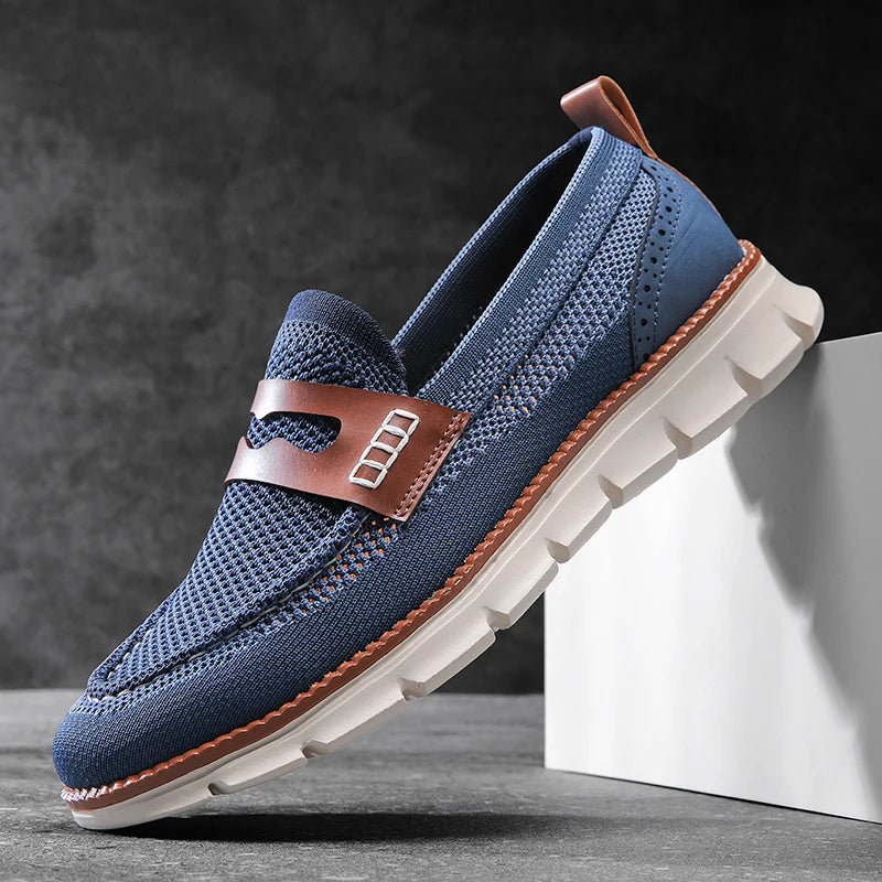 Mesh Penny Loafers With Leather Trim