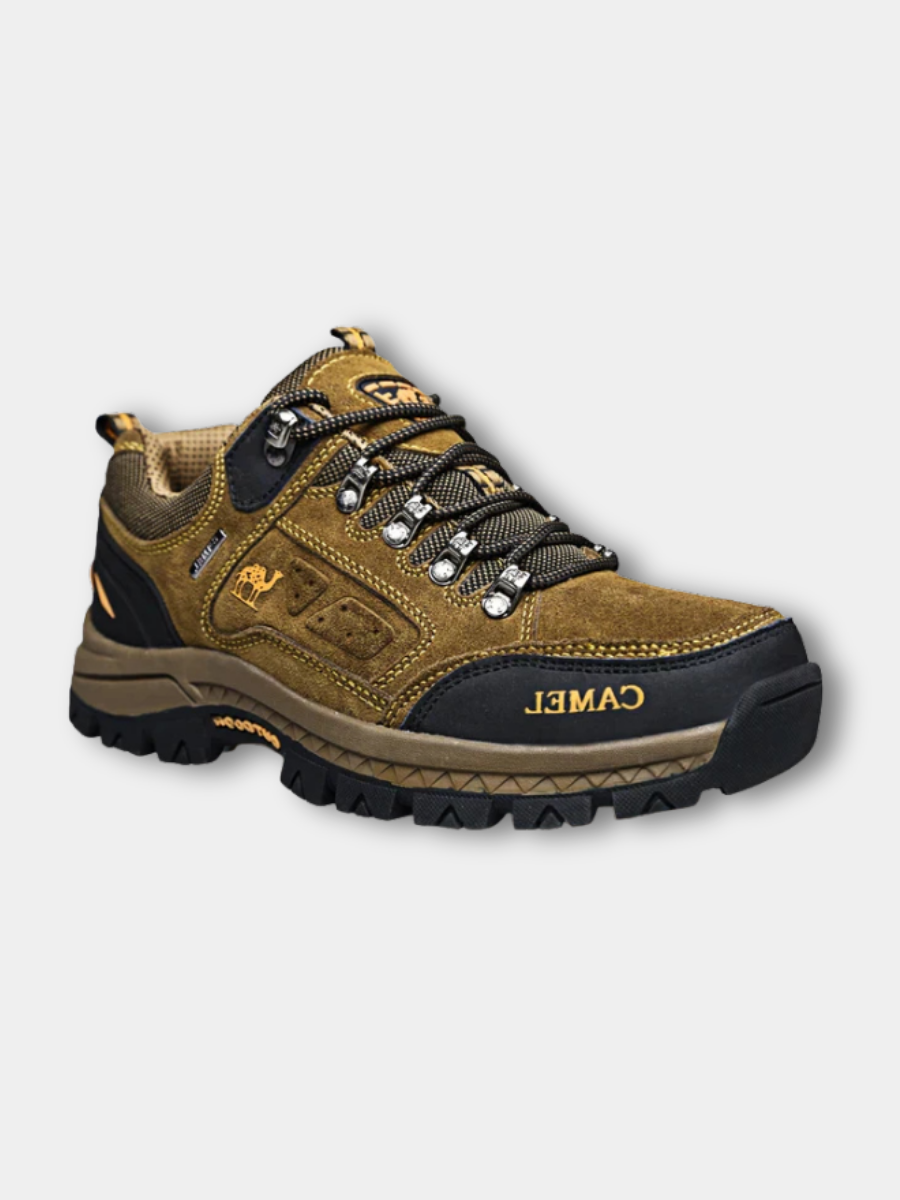 Men's outdoor shoes with a grippy sole shown from the side