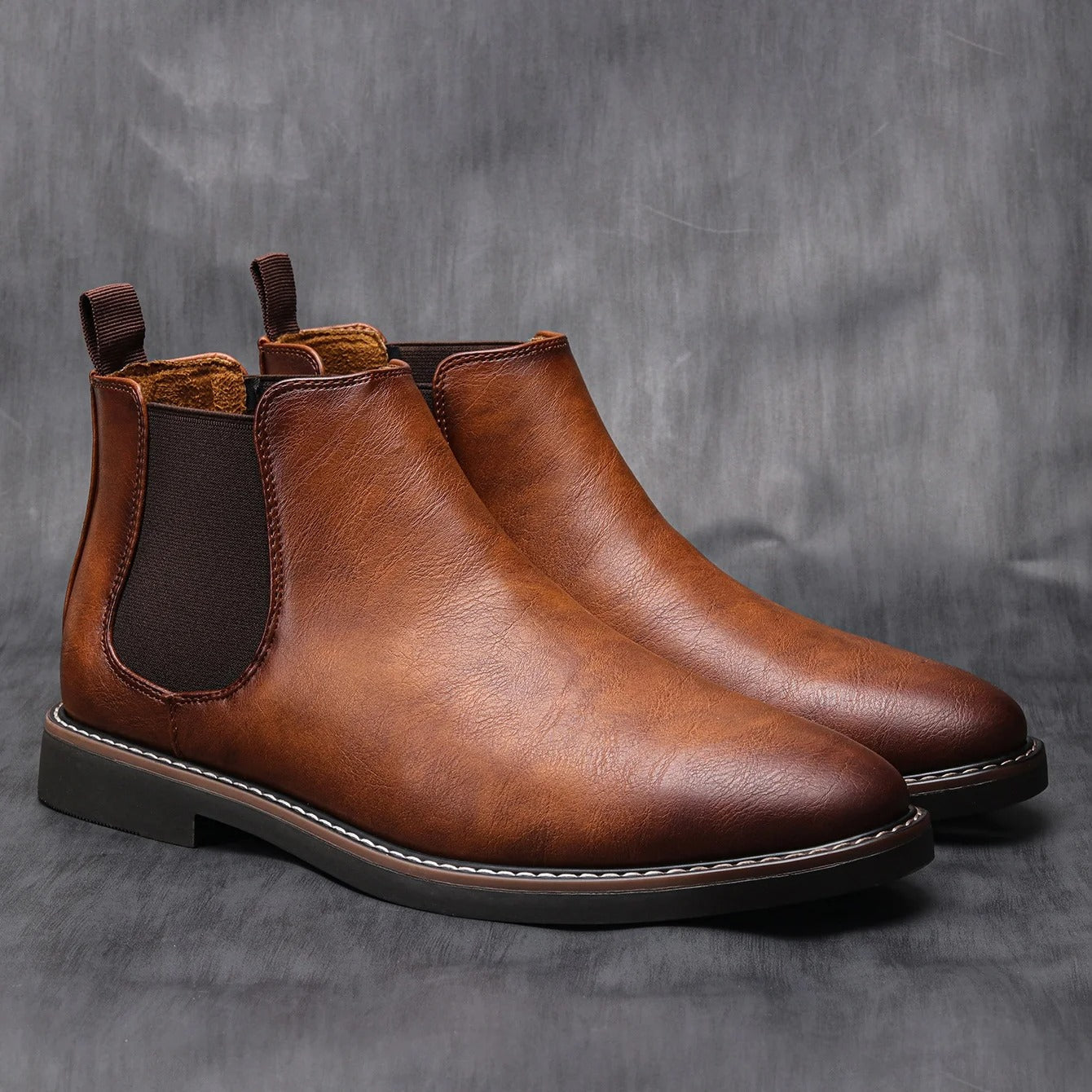 Men's Leather Look Elegant Chelsea Boots Brown