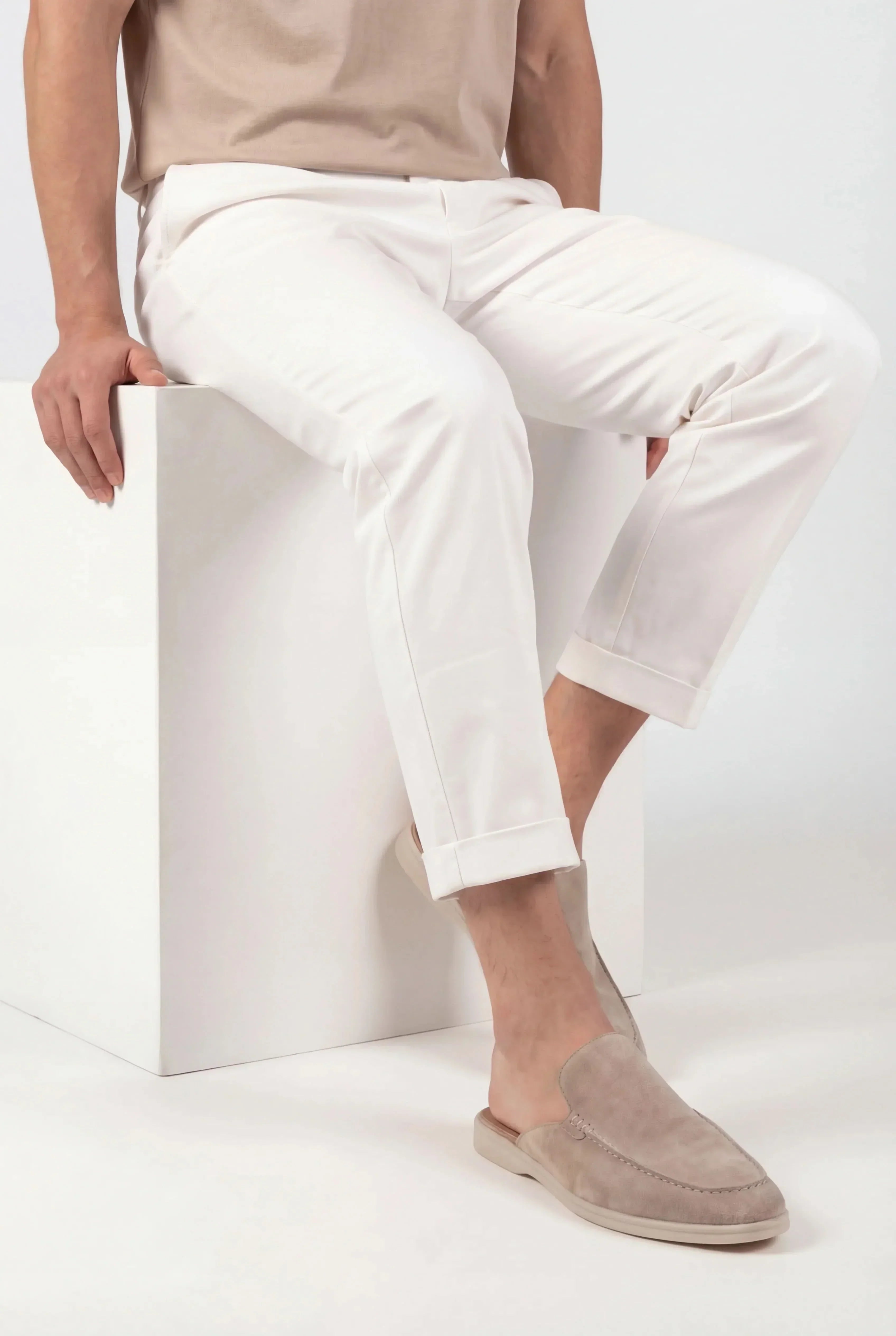 Men's Suede Open Back Casual Mules Beige