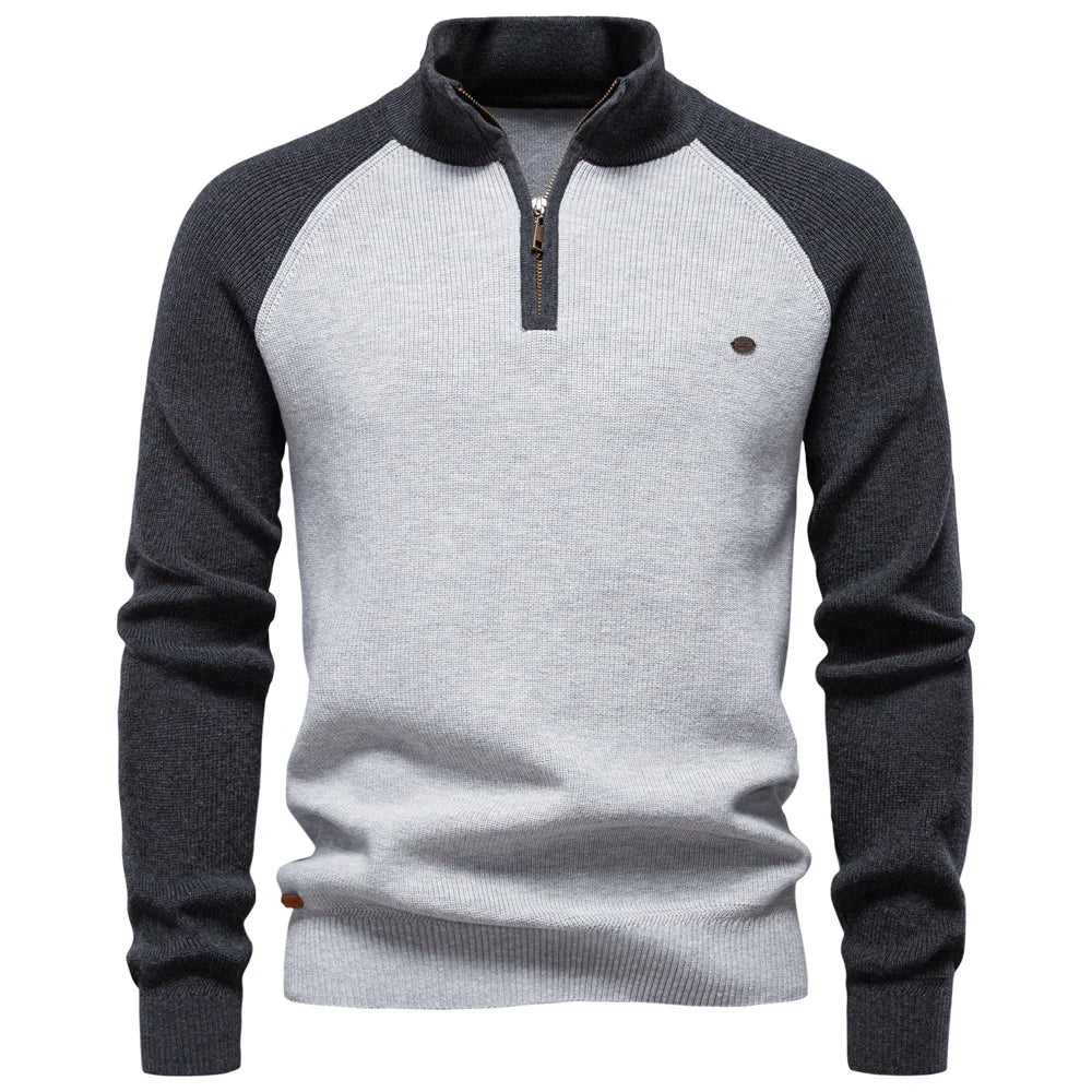 Men's Cotton Mock Neck Pullover Sweater Quarter Zip