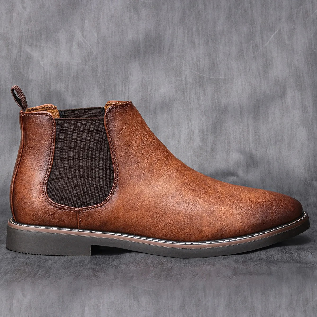 Men's Leather Look Elegant Chelsea Boots Brown