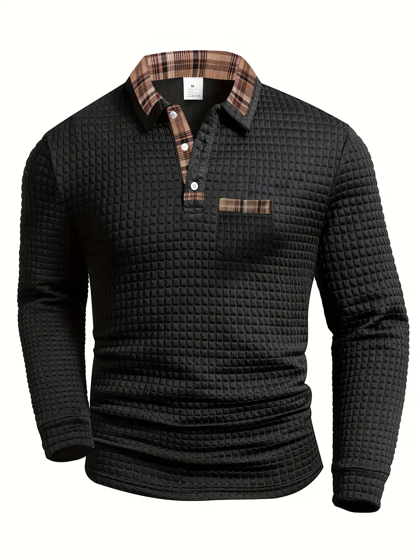 Long-Sleeve Soft-Touch Checked Polo Shirt