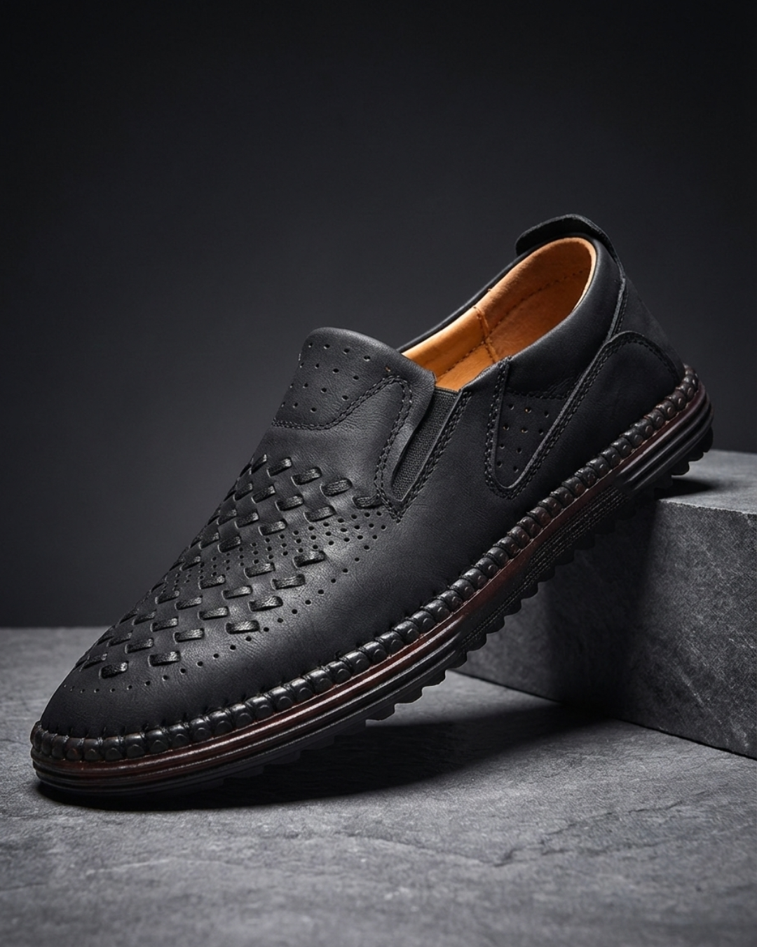 Leather loafers paired with tailored trousers for a polished look