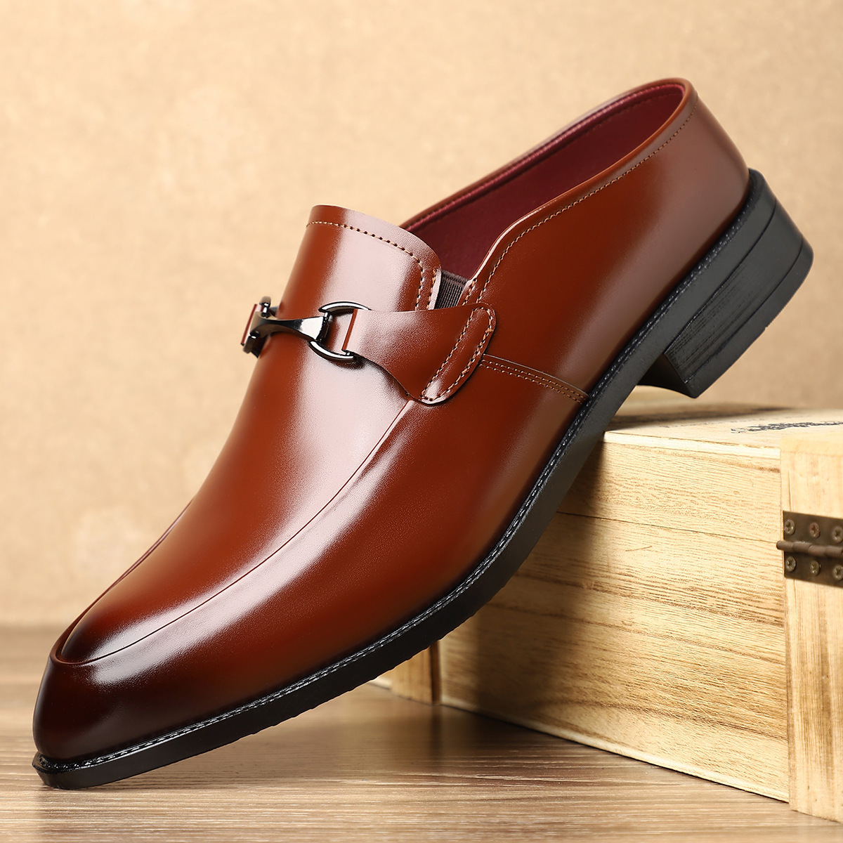 Genuine Leather Loafers With Metal Detail