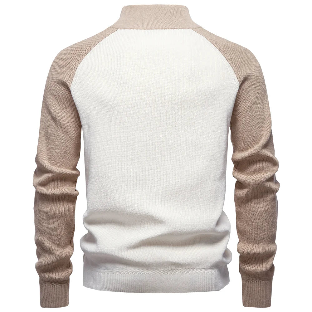 Men's Cotton Mock Neck Pullover Sweater Quarter Zip