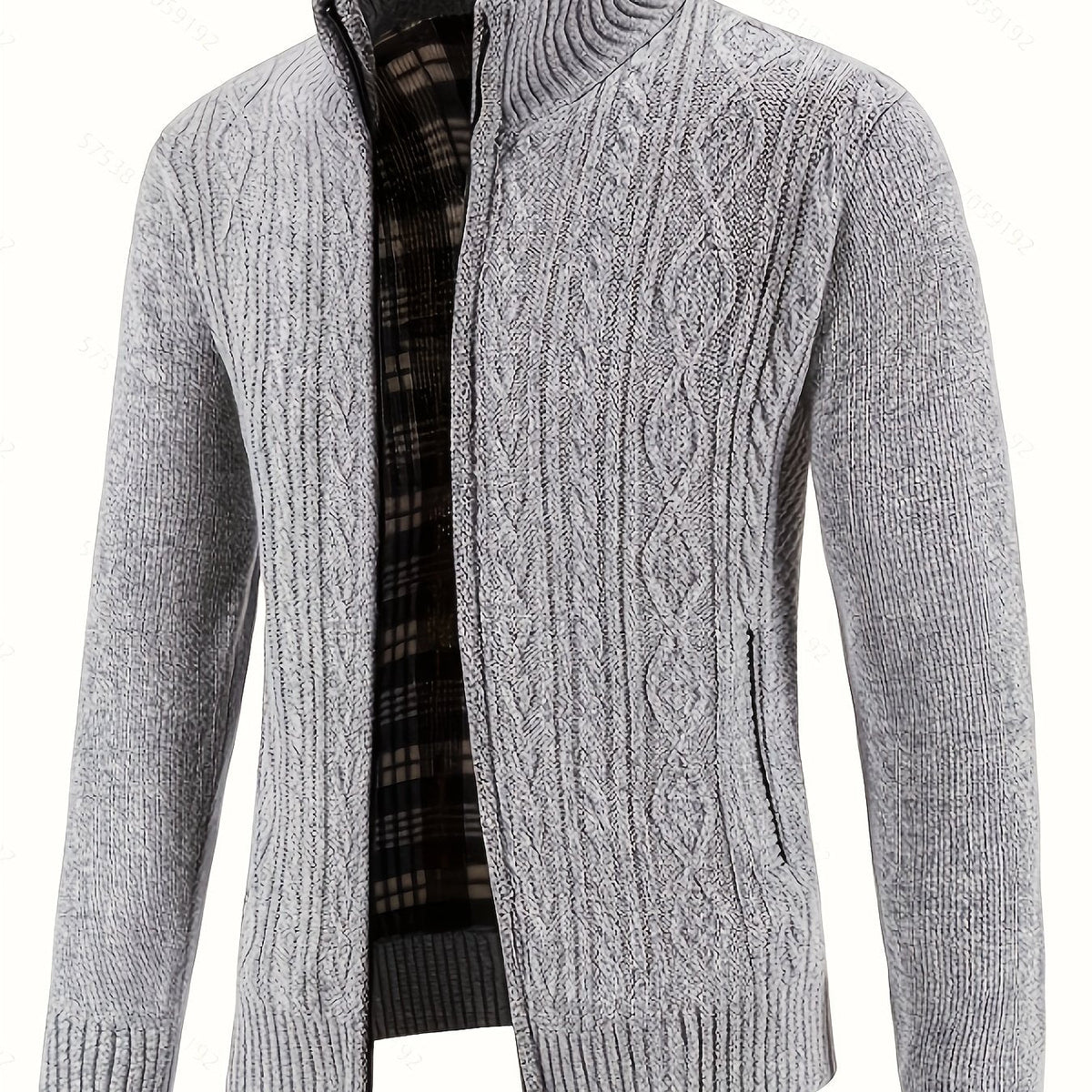 Men's Textured Knit Zip Cardigan With Stand Collar