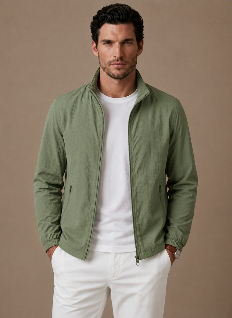 Men's mesh-lined bomber jacket shown from the front