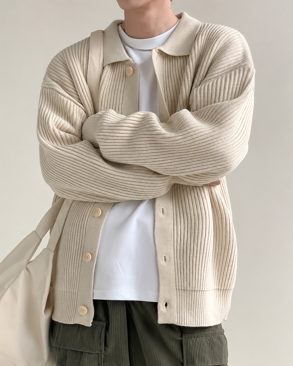 Back view of the textured knit cardigan