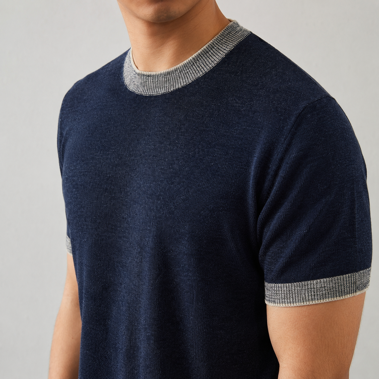 Cotton contrast knit tee side view