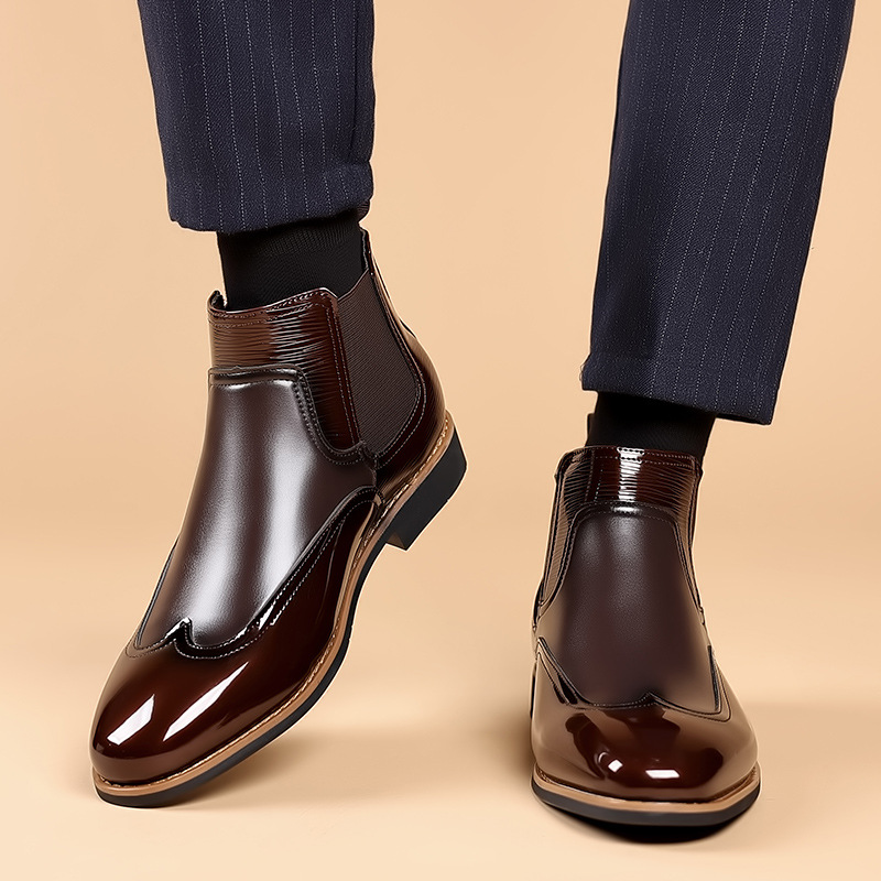 Men's Chelsea boot showing the ankle-height silhouette and pull-on design