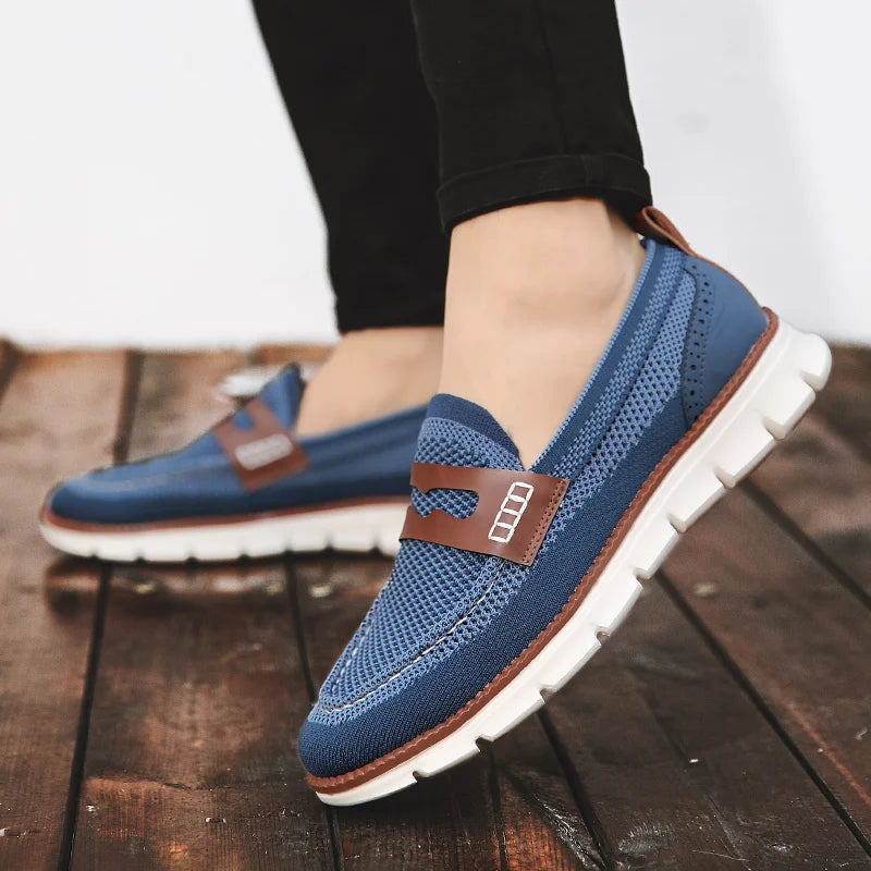 Front view of mesh penny loafers with classic loafer styling