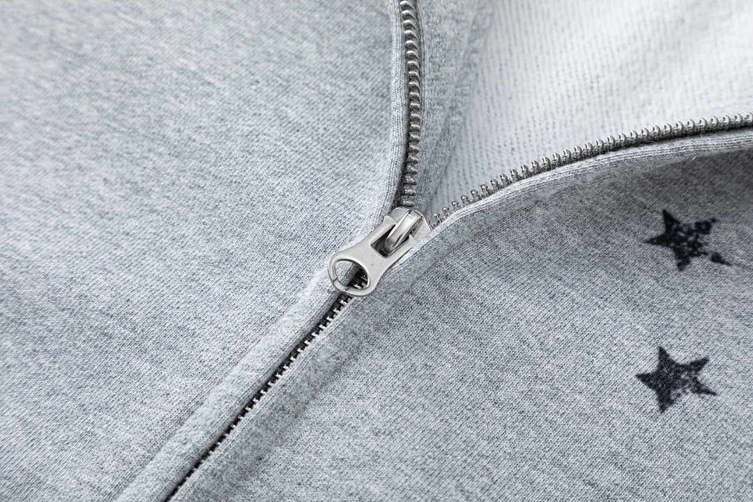 Kangaroo pockets on the graphic zip-up hoodie