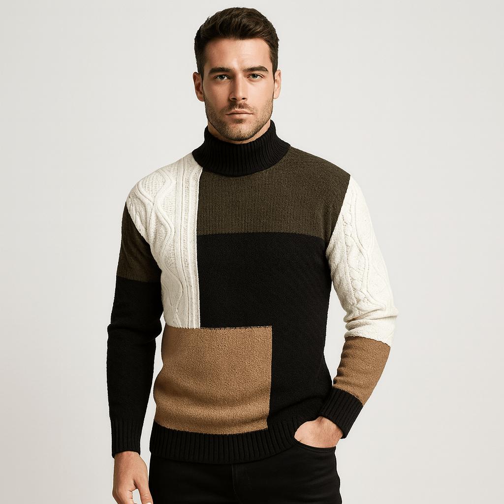 Men's Lightweight Patch Turtleneck Sweater