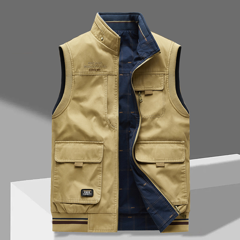 Men's outdoor vest displayed with multiple utility pockets for convenient storage