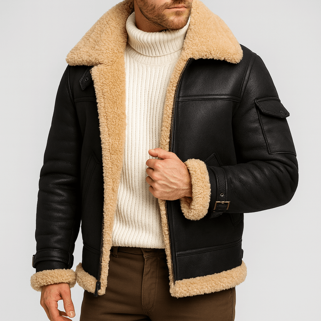 Men's Leather Jacket With Pockets Classic Fit