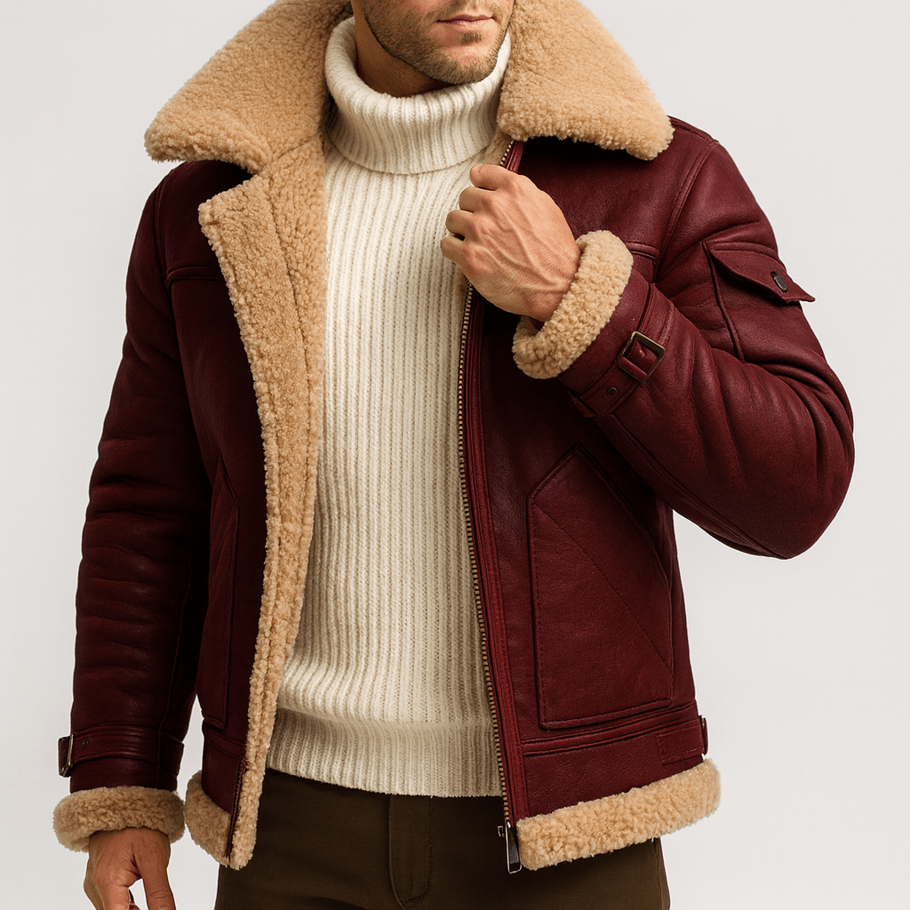 Men's Leather Jacket With Pockets Classic Fit