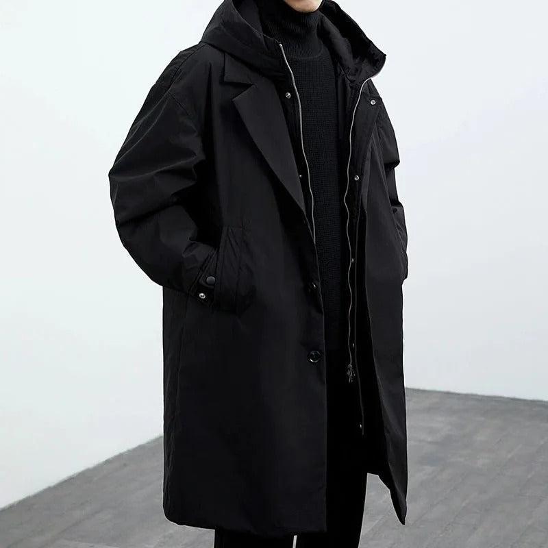 Men's Long Winter Trench Coat With Belt