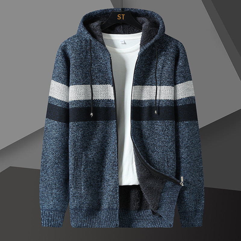 Men's Teddy Lined Knit Hooded Jacket Full Zip