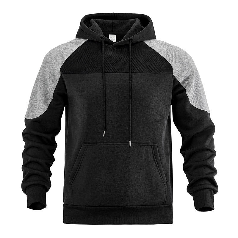 Men's hoodie with a drawstring hood and textured contrast panels