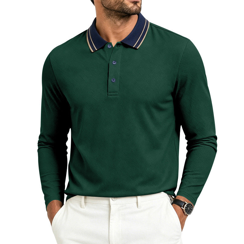 Contrast collar detail on a long-sleeve men's polo shirt