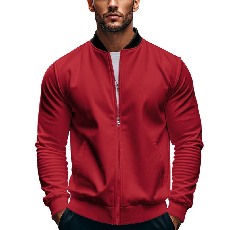 Men's Slim Zip Bomber Jacket With Stand Collar