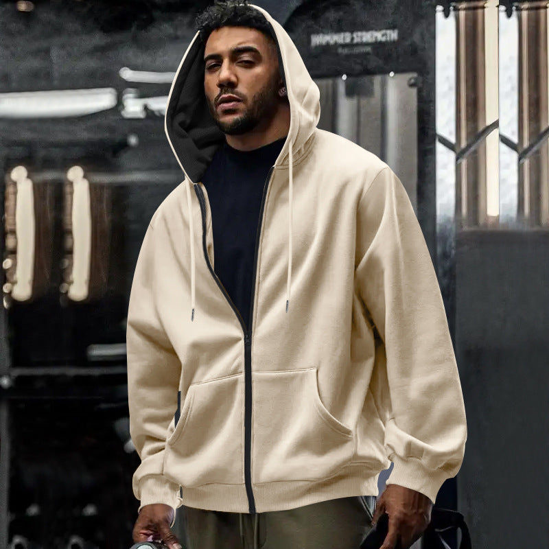 Full product view of the men's oversized full zip hoodie