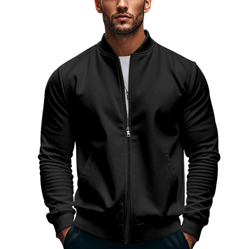 Men's Slim Zip Bomber Jacket With Stand Collar
