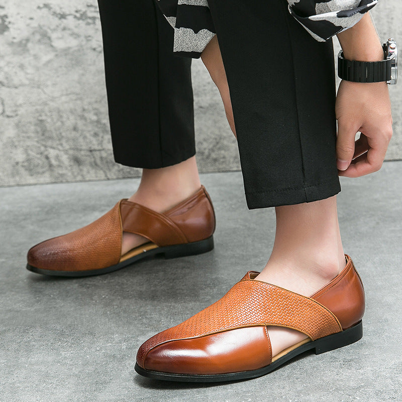 Top view of cross-strap loafers highlighting the slip-on design