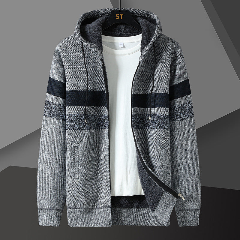 Men's Teddy Lined Knit Hooded Jacket Full Zip