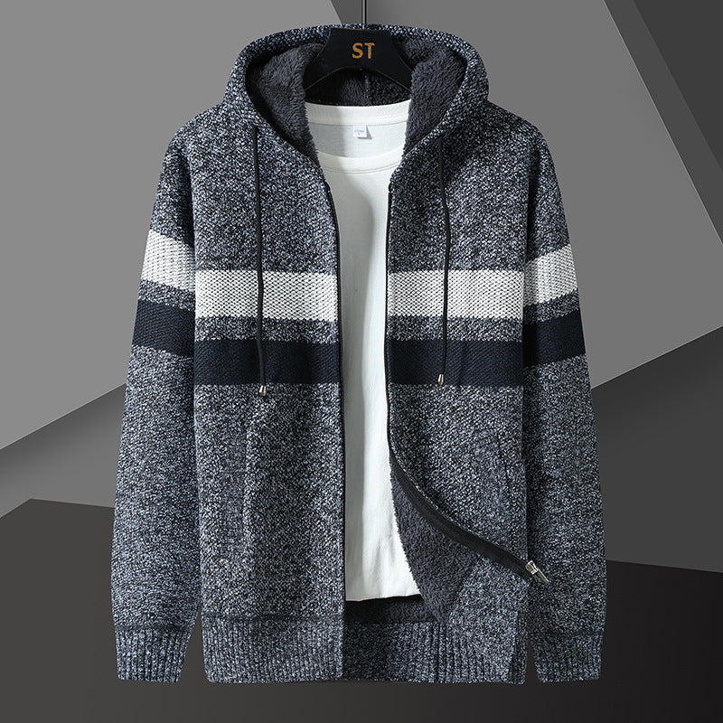 Men's Teddy Lined Knit Hooded Jacket Full Zip