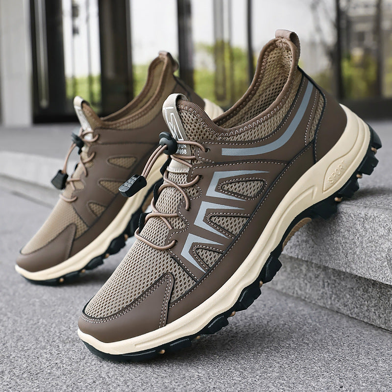 Men's breathable mesh trekking sneakers with quick-lace fastening