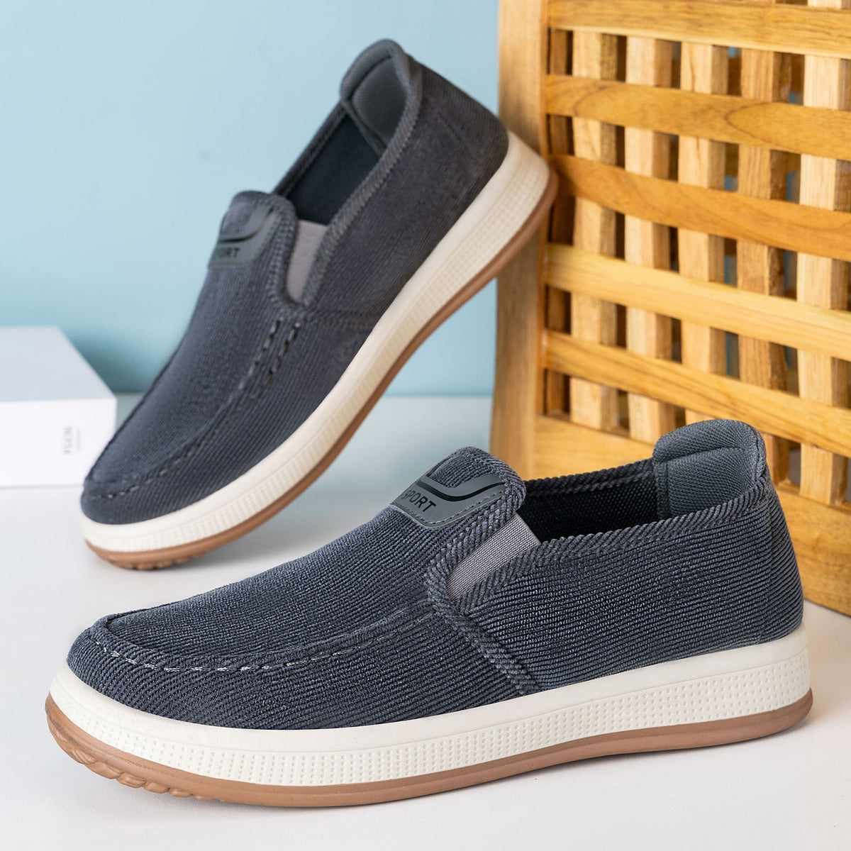 Men's corduroy slip-on sneakers with a casual low-top design