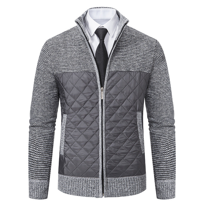Men's quilted hybrid knit jacket with a stand collar and zip front