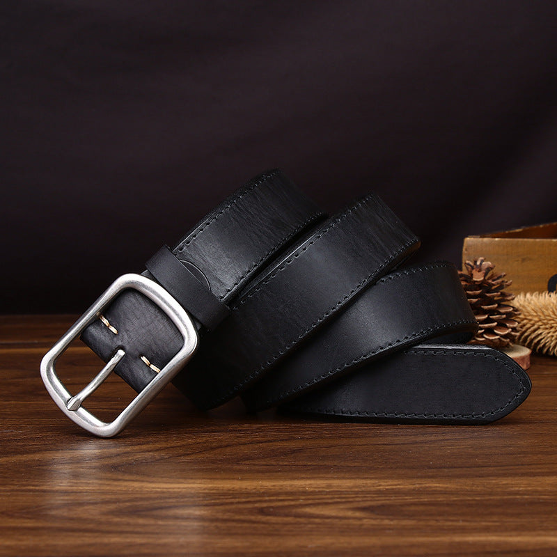 Classic men's belt displayed flat to show its full length
