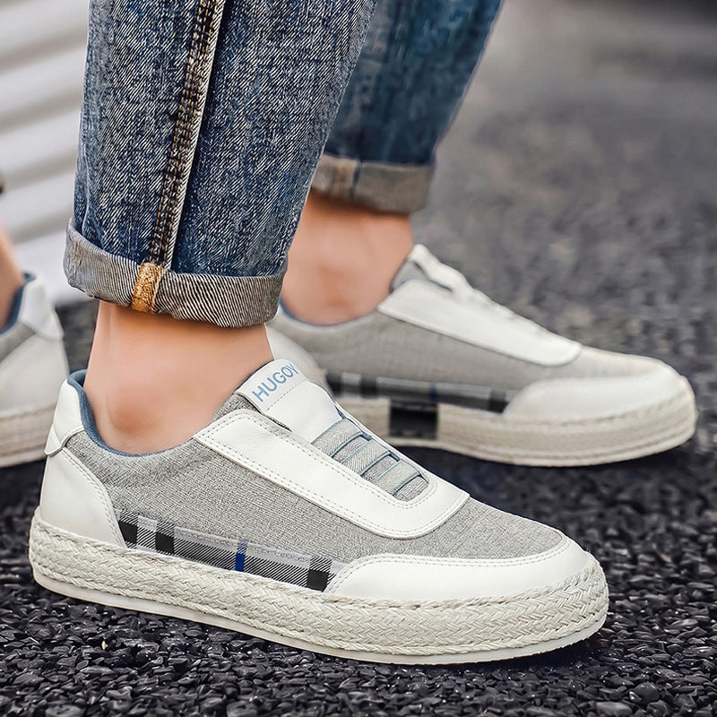 Front view of unisex espadrille sneakers with leather trim